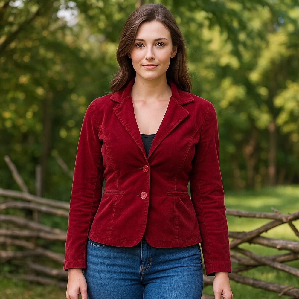 Jennyfer Burgundy Corduroy Blazer Jacket | Fitted Waist 2 Button Juniors M